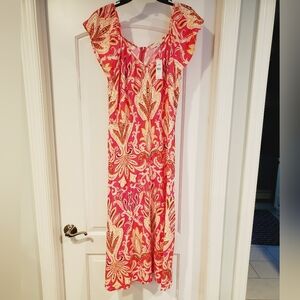 NWT Loft midi dress.  Size 10. Floral print - pink, gold, orange